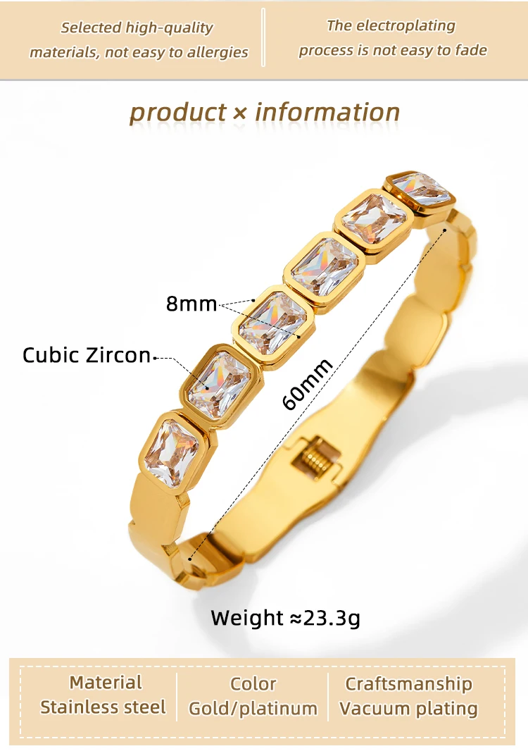 Ins Fashion Jewelry Stainless Steel Gold Plated Zircon Stone Classic