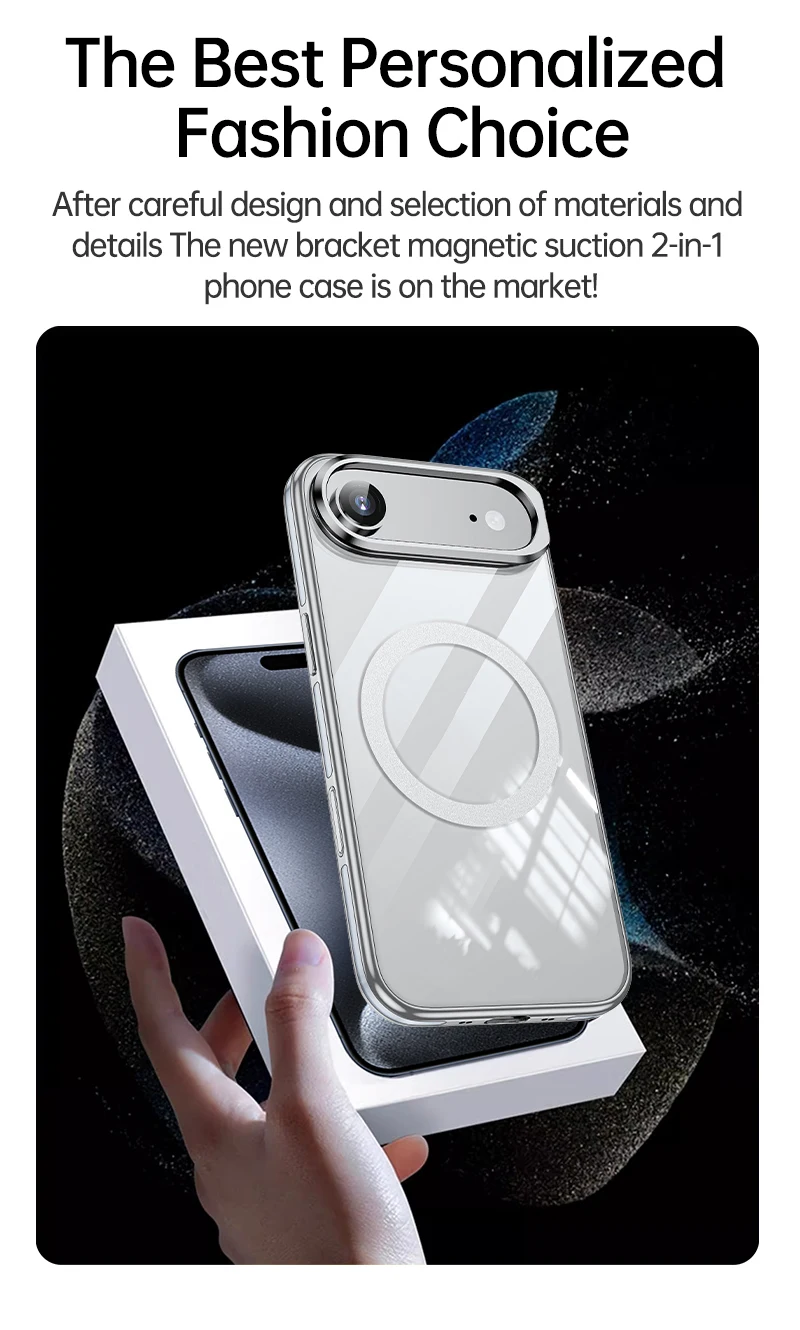 product transparent anti drop phone cases with mental frame holder magnetic protective cover for iphone 17 air pro-3