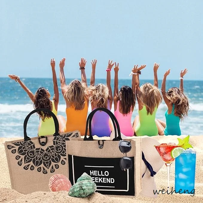 Factory Cheap Customized Printing logo Reusability High Load Capacity Women Small Shoulder Shopping Jute Tote Bag supplier