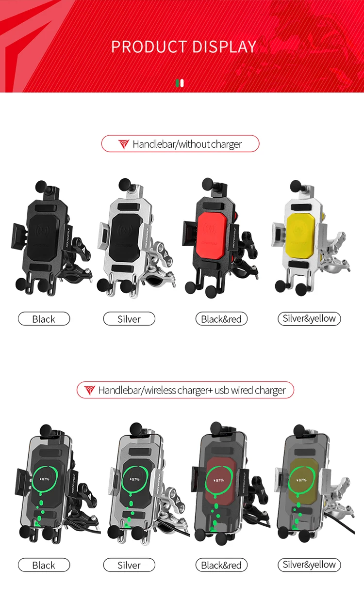 Motowolf Motorcycle aluminum alloy anti-shake and anti-shake wireless fast charging Motorbike mobile phone holder with charger