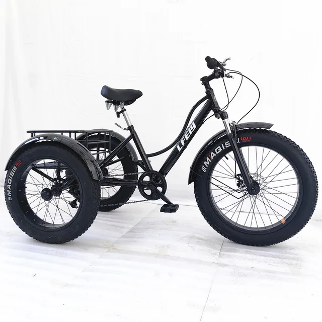 Motorized 24 Inch Electric E Trike Fat Tire bicycle 3 Wheel Electric Tricycle Three Wheels Adult Cargo Electric Bike with Basket