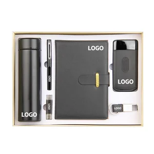 Custom Promotional Corporate A5 Gold Loop Journal Notebook Pen USB Flash Drive Kraft Gift Sets with Logo