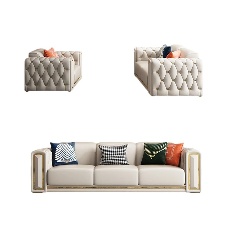 Modern Modular Sofa Simple Leather Living Room Sofas Light Luxury 3 Seater Classic White Leather Soft Single Sofa