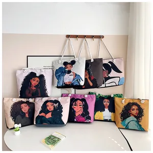 New Cartoon Printed Shoulder Bag Fashion Creative Tote Bag for Women Large Capacity Thick Rope Women's Bag