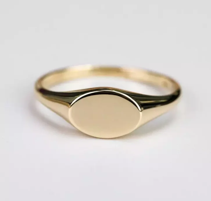 2022 Fashion Custom Design 18k Gold Plated Stainless Steel High Polish Signet Ring Simple Oval Rings