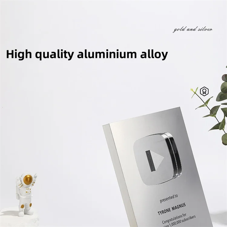 2024 Custom Engraving Name Plates Gold Silver YT Shield Gift Honor Trophy Medal Memorial Diamond  Play Button Award