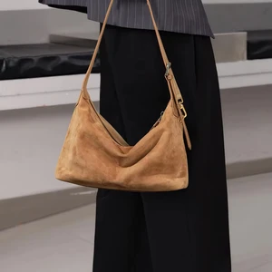 A-106 Hobo High-End Handbag Underarm Large Capacity Zip All-Match Allergic Genuine Cowhide Top Layer All-Purpose for Men/Women