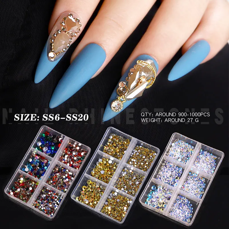 RTS Hot Sale Luxury  Nail Decoration Jewellery Charms Crystal AB Diamonds Kits Nail Glitter 3D Nail Rhinestone Sets