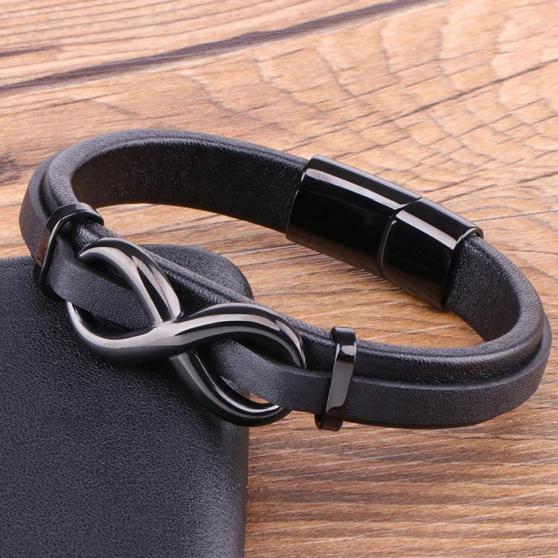 Cheap Fashion Casual Jewelry Men Leather Bangles Infinity Bracelets  Stainless Steel Buckle Popular Male Wristband Birthday Gift  Joom