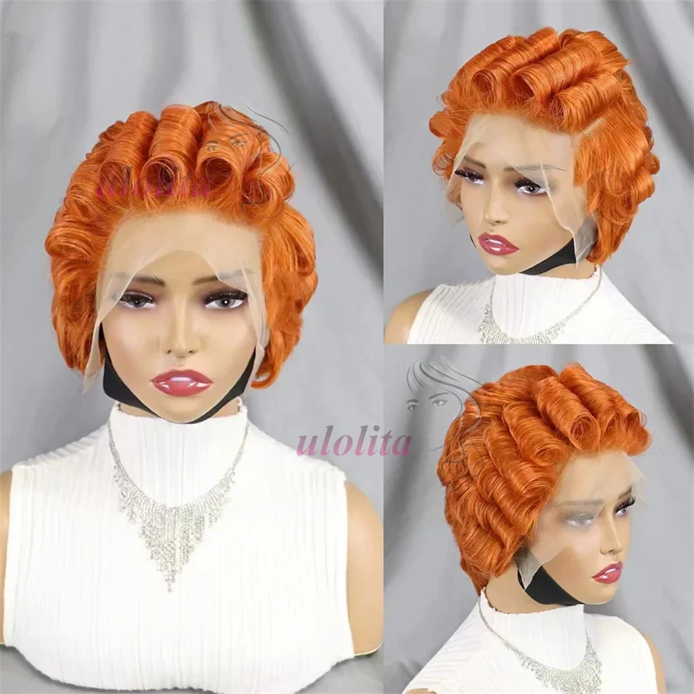 Burgundy 99J Red Color Lace Front Short Bob Wig Human Hair Pre Cut Loose Bouncy Wave Pixie Cut Frontal Wigs Preplucked_voghion.com