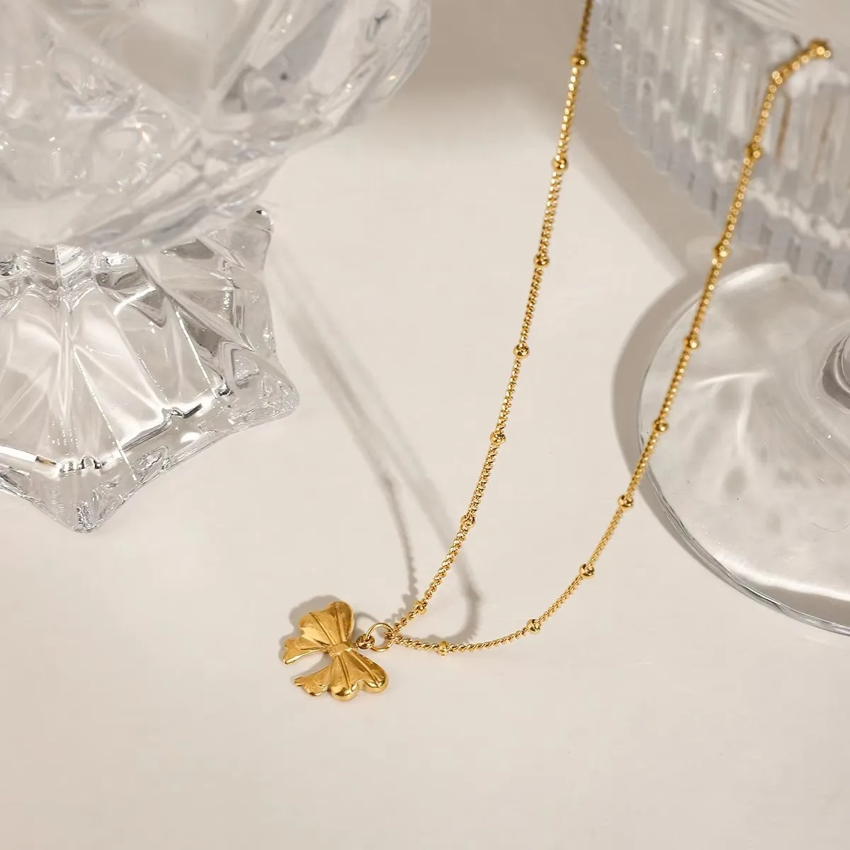 18k Gold Plated 3D Bow Pendant Necklace