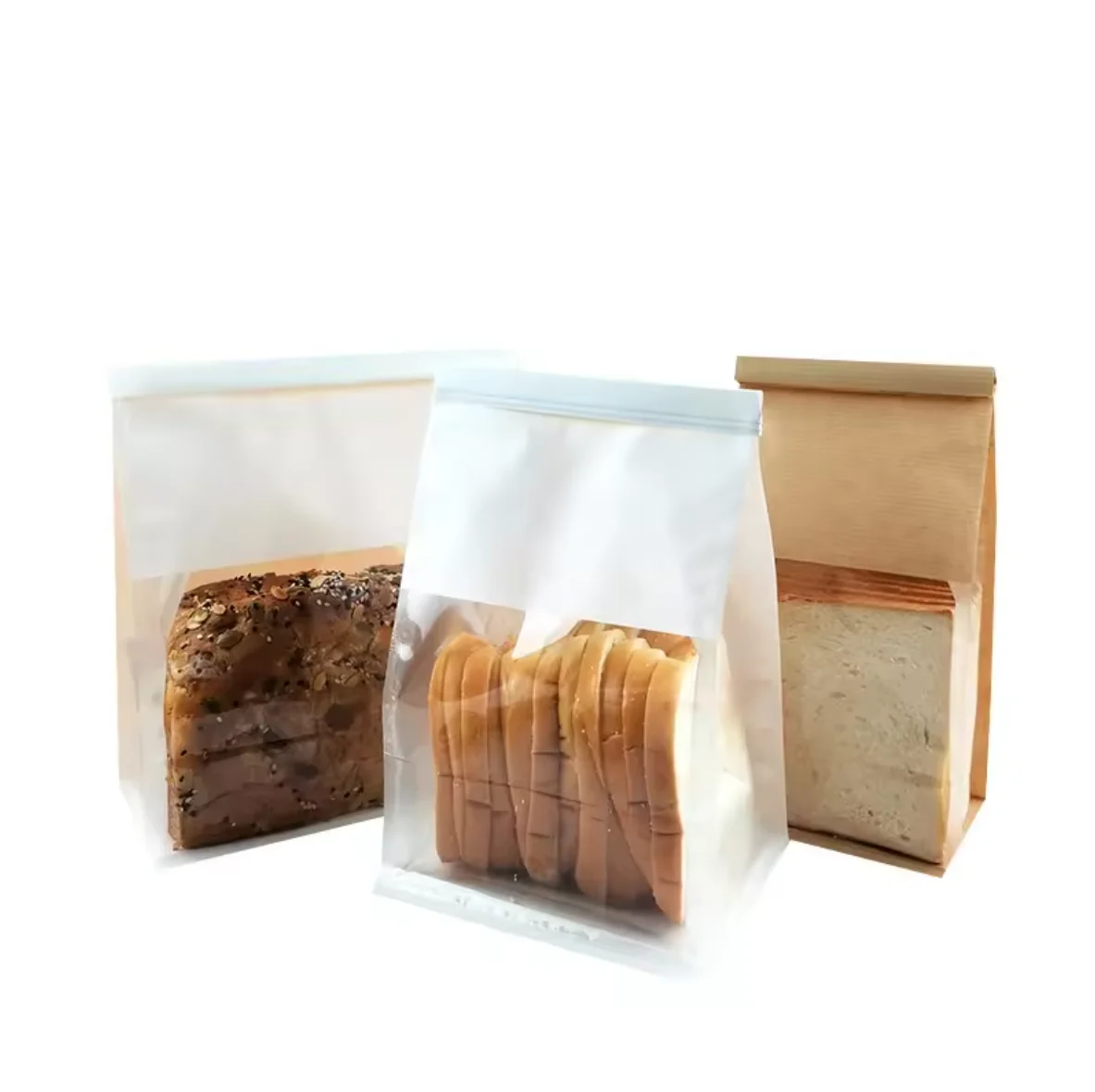 Customized logo Design Stand up Ziplock Food Toast Bread Bag Brown ECO Friendly Kraft Paper Bag With Window