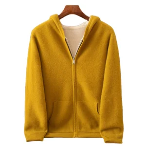 Men's Dual-Sided Padded Cashmere Knitted Coat Winter Autumn Striped Pattern Hoodie with Zipper Closure ODM Supply