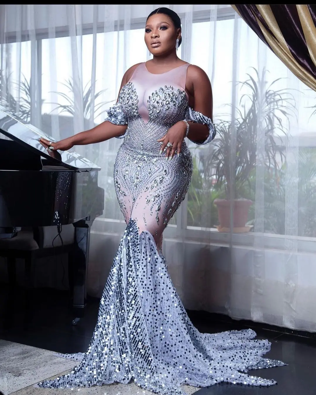 chinese dress ladies Luxury Beaded Black Mermaid Feathers Evening Dress SS404L – Sharon Said
