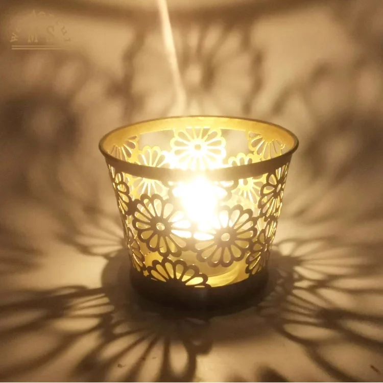 Metal Flower Hollow Tealight Candle Holder Set of 6 for Christmas Wedding Home Table Centerpiece Decoration