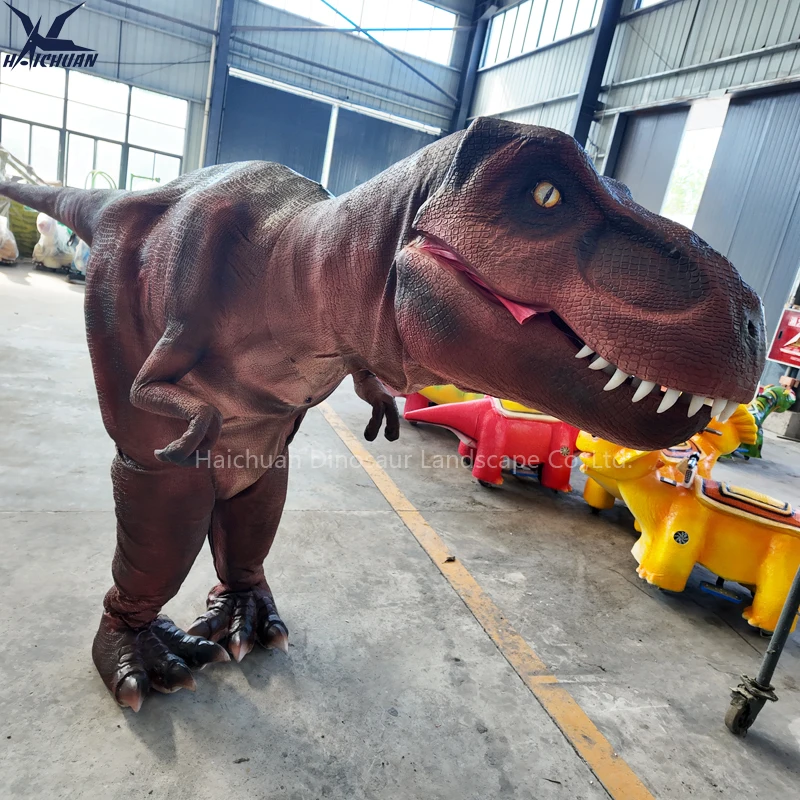 product haichuan life size adult walking t rex dinosaur costume ultra realistic performance dino mascot suit with hidden legs for public-1