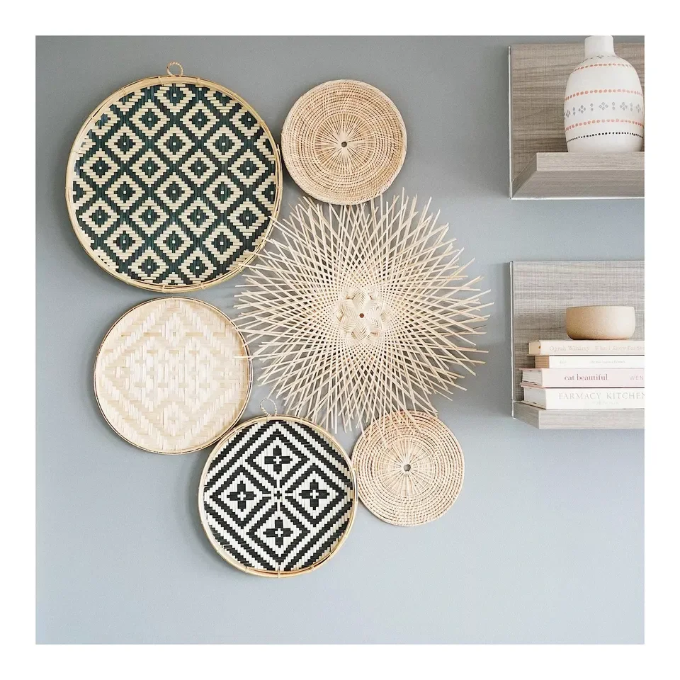 Boho Wall Decor Basket Weave Wall Decoration Tray Bracket Products Plants Handmade Home Decor