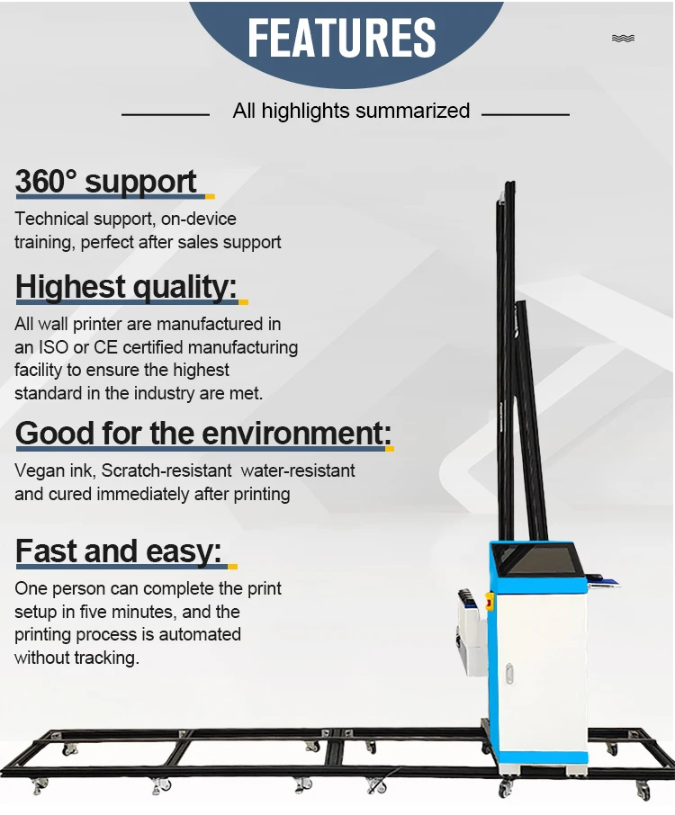 3D Wall Printing Machine Vertical Wall Printer For Painting Pictures On Wood/Metal/Concrete/Glass and Ceramic