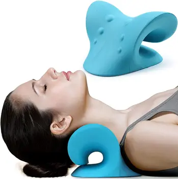 Blue Neck Relaxer Cervical Traction Stretcher for TMJ Pain Relief and Cervical Spine Alignment Chiropractic Pillow
