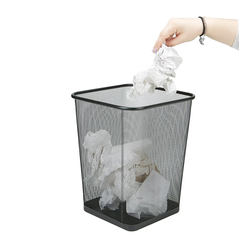 Modern Office Home Metal Wire Garbage Container Bin Black Mesh Trash