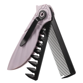 Portable Small Flexible Tucked Comb Plastic 2- in -1 Beard Care Comb Black Wide Tooth Hair Cutting Combs