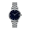 Silver watch with blue dial