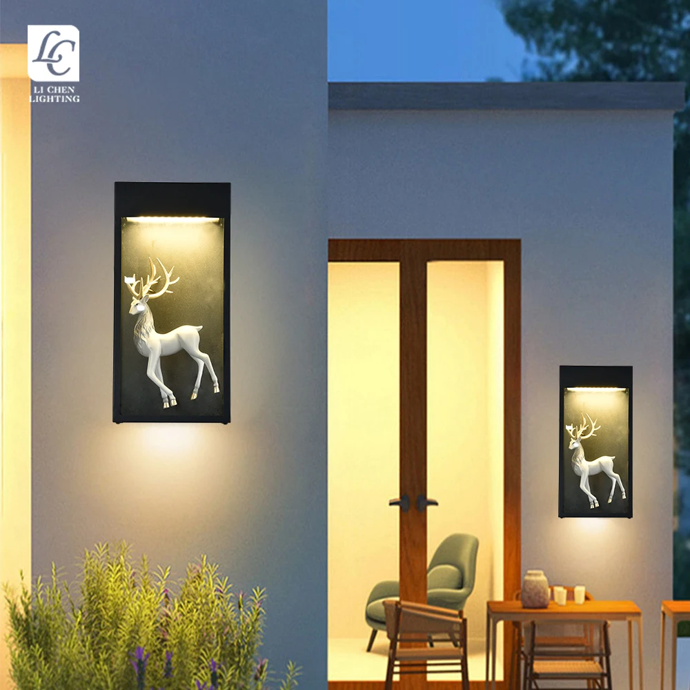 BD57 Indoor Modern Decoration Led Outdoor 20W Wall Light Deer Art Garden Corridor Stairway Waterproof Led Glass Wall Light