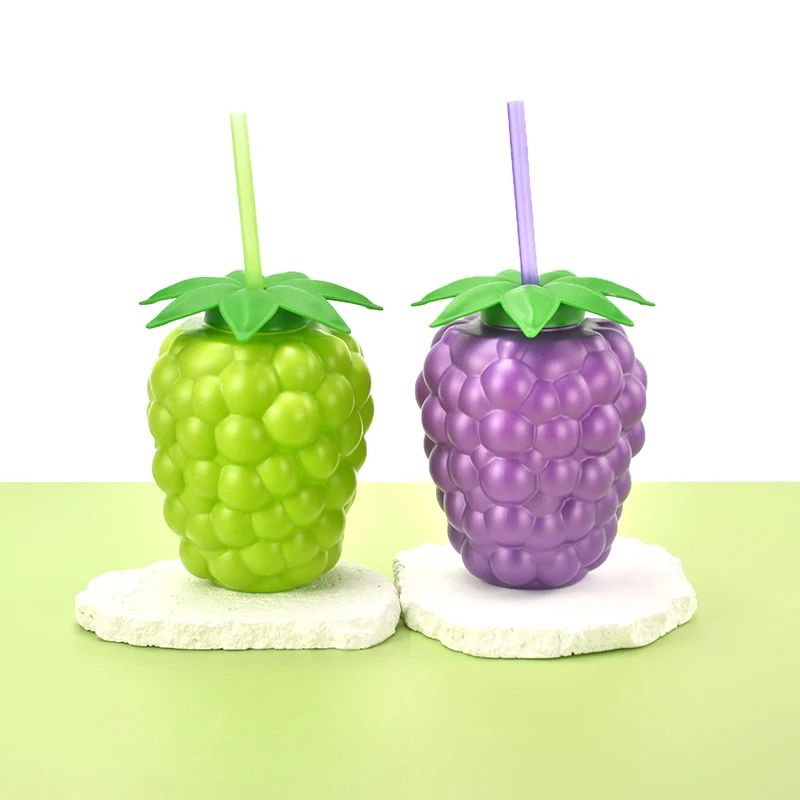 800ml HDPE Plastic Grape Shape Disposable Drink Cup Juice Cold Drink Custom Colour with Straw Lid