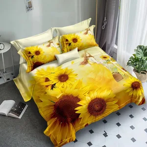 100% Polyester Microfiber 3D Printed Pillowcase Sunflower Duvet Cover  Yellow Flowers Bedding Set Collection