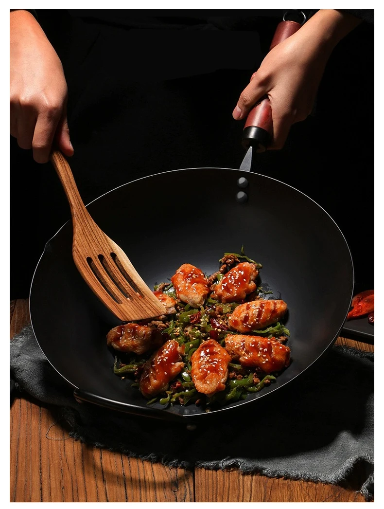Traditional Hand Handmade Iron Wok Nonstick Carbon Steel Wok Pan Non
