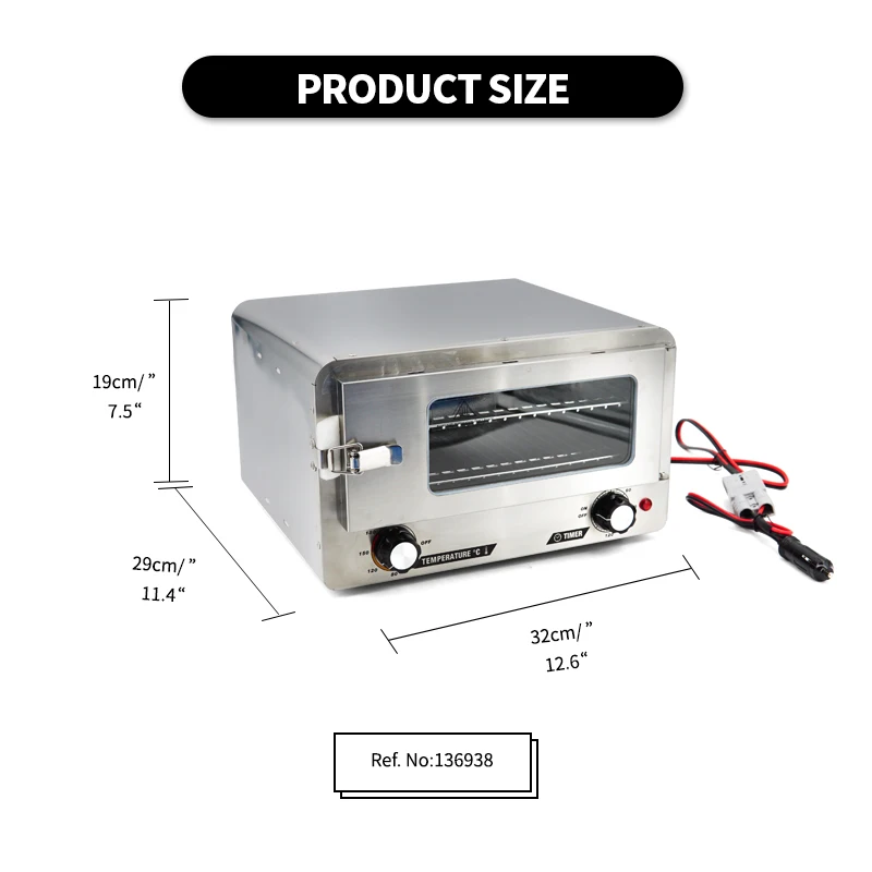 DC12V 120W Toaster Oven Stainless Steel Food Heater Portable