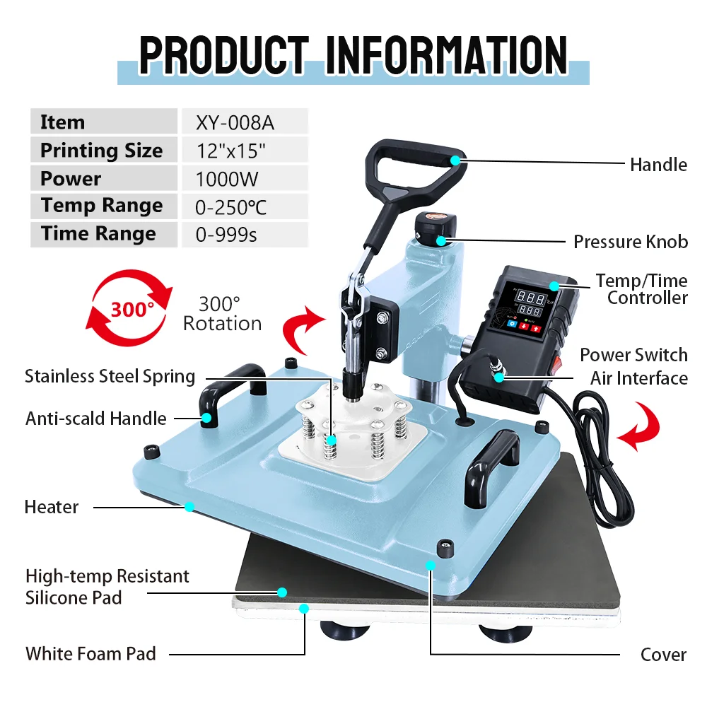 8 in 1 Combo Printing, T-shirt/mug/plate Sublimation Printer Heat Press Machine Factory Direct Sale