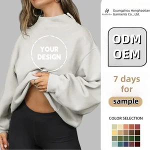 ODM Women's Winter Autumn Hoodies Sweatshirts Wholesale Oversized Turtleneck Pullover Long Sleeve Hooded Cotton Fleece