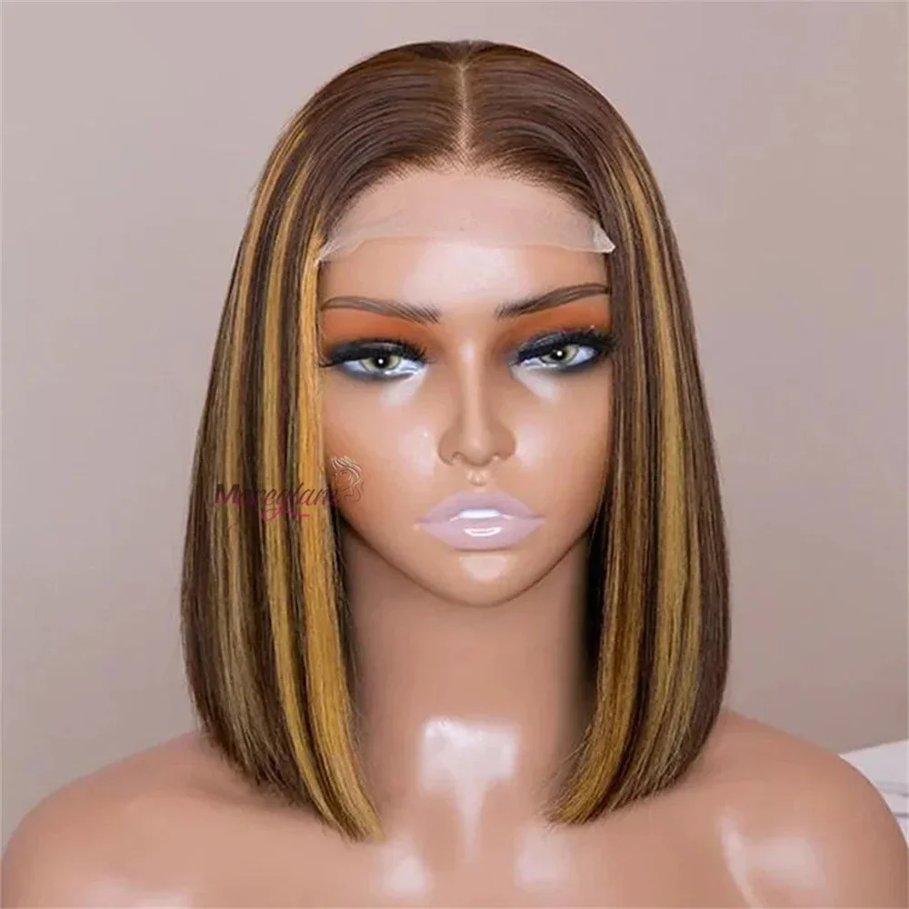Perruque Bob en cheveux humains raides 13x4 avec dentelle frontale brésilienne courte ombrée_voghion.com