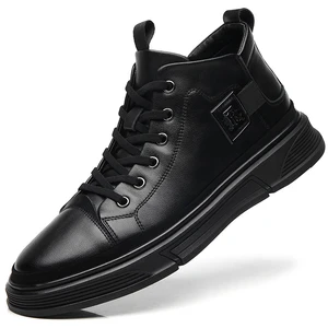 Spring Autumn New Arrival Height Increase Luxury Short Boots Men's Black Leather Casual Sneaker Shoes