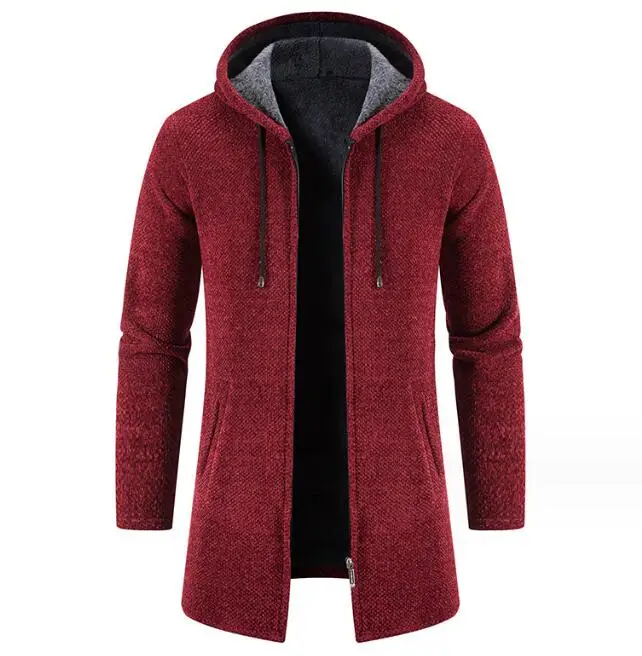 Winter Men Plush Coat With Hooded Warm Sleeve Cardigan Thick Big Size Casual Jacket Man Long Parka_voghion.com