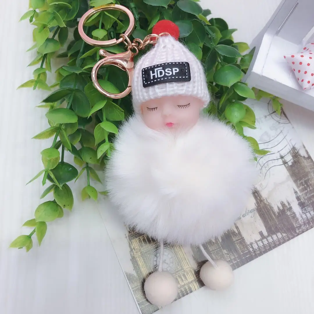 Дешевый Симпатичный хлопковый брелок для ключей с помпоном в виде спящего ребенка