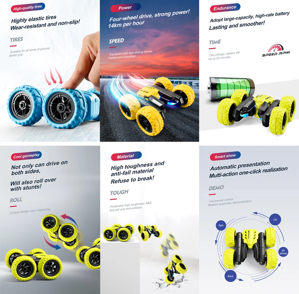 Auto Telecomandata 989-02 Impermeabile con Rotazioni a 360 Gradi, Auto Acrobatica RC Bidirezionale per Bambini