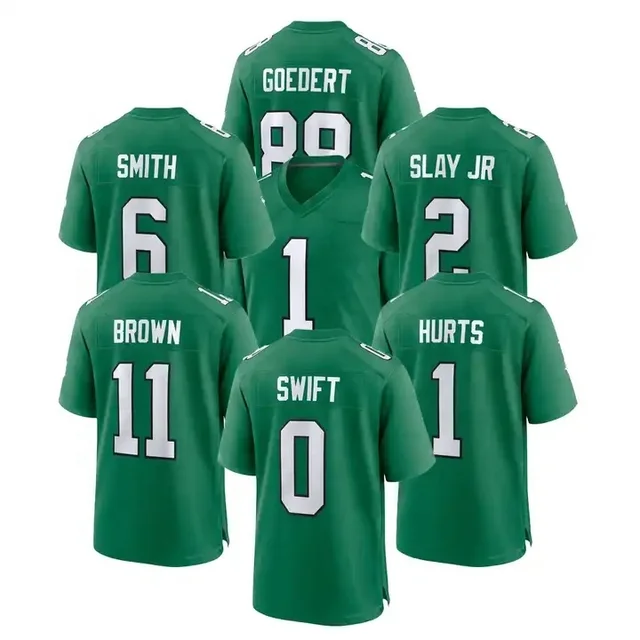 2023 New Season 1 Jalen Hurts 6 DeVonta Smith 11 A.J. Brown Stitched America Men's Green Football Jerseys