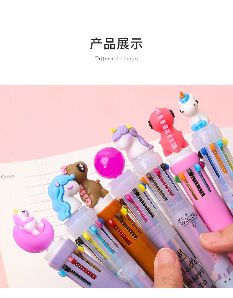 10 Colors Unicorn Cartoon Changing Ballpoint Ball Pen Chunky For Kids Gift 