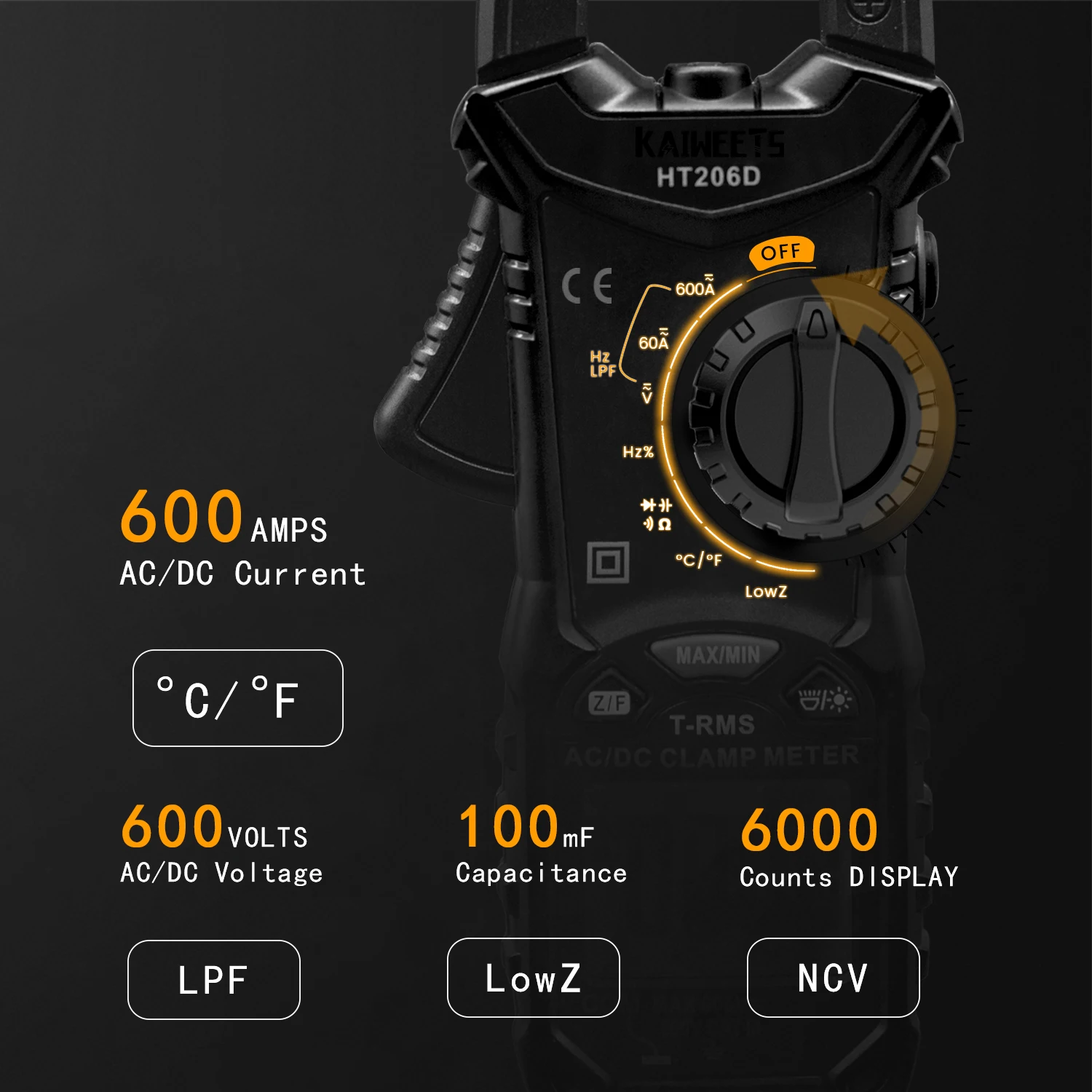 True RMS LCD Backlight Digital Clamp Meters Maximum Display 6000 2500A w/ Frequency & Duty Cycle Temperature Test UNI-T UT222