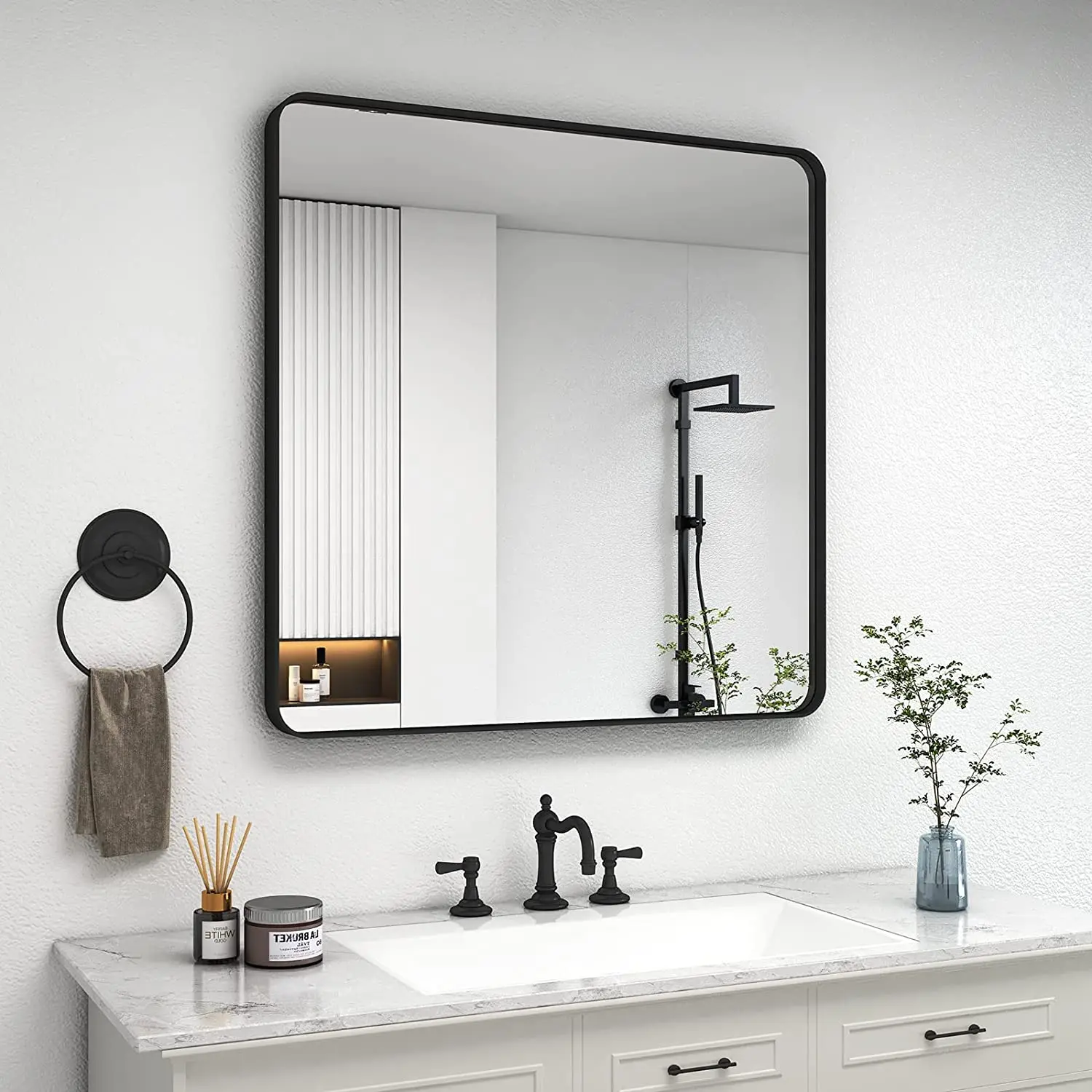 Modern Black Gold Large Metal Frame Wall Mounted Bathroom Mirrors Home ...