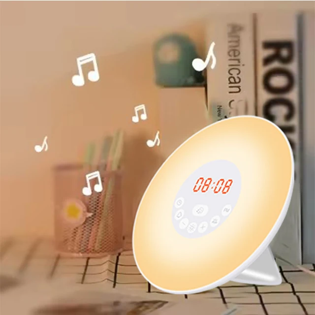 Sunrise Alarm Clock Wake up Light Digital Clock With Snooze Function 6 Nature Sound & FM Radio White Noise Machine Table Clock