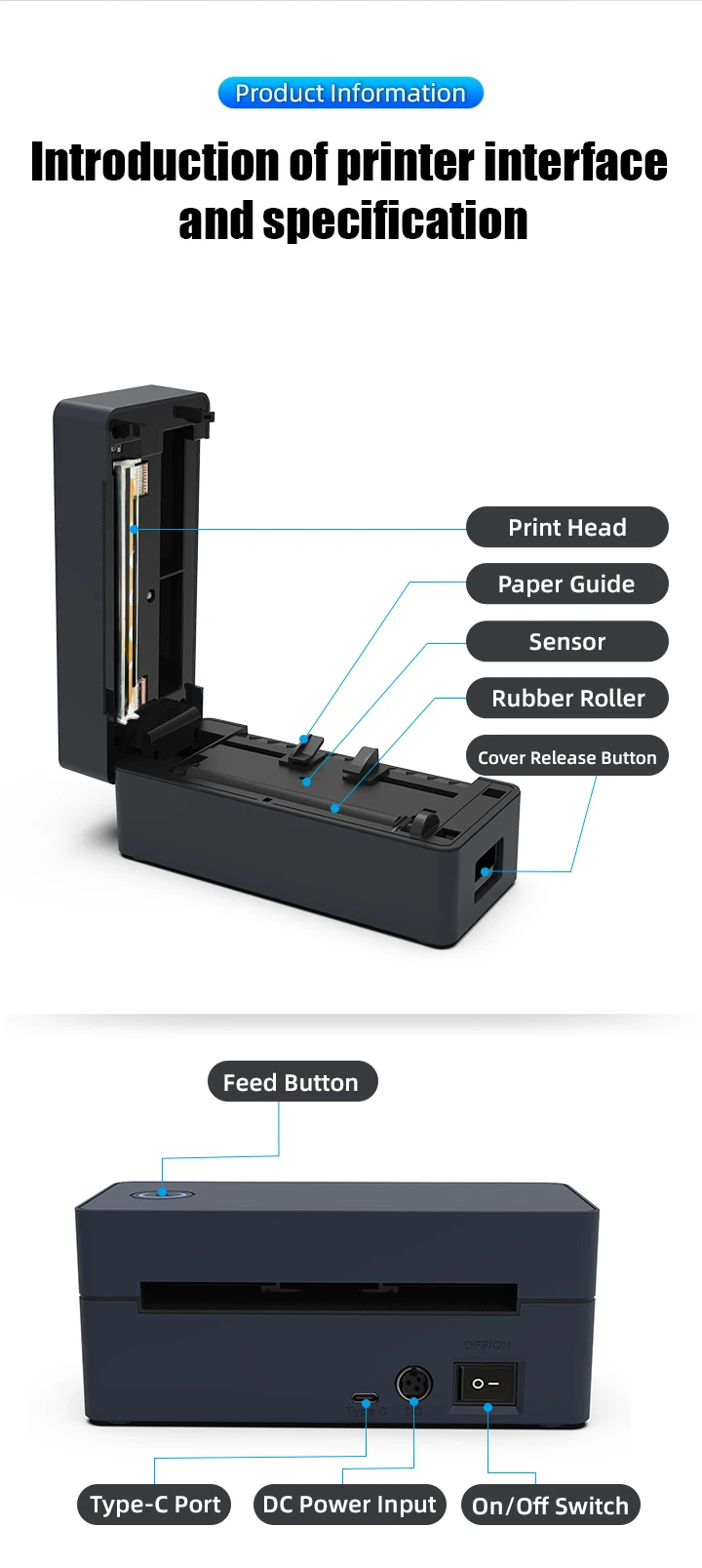 LUCK JINGLE Shipping Thermal Label Printer for Barcode QR Code Tag Label in Stock FCC Certified details