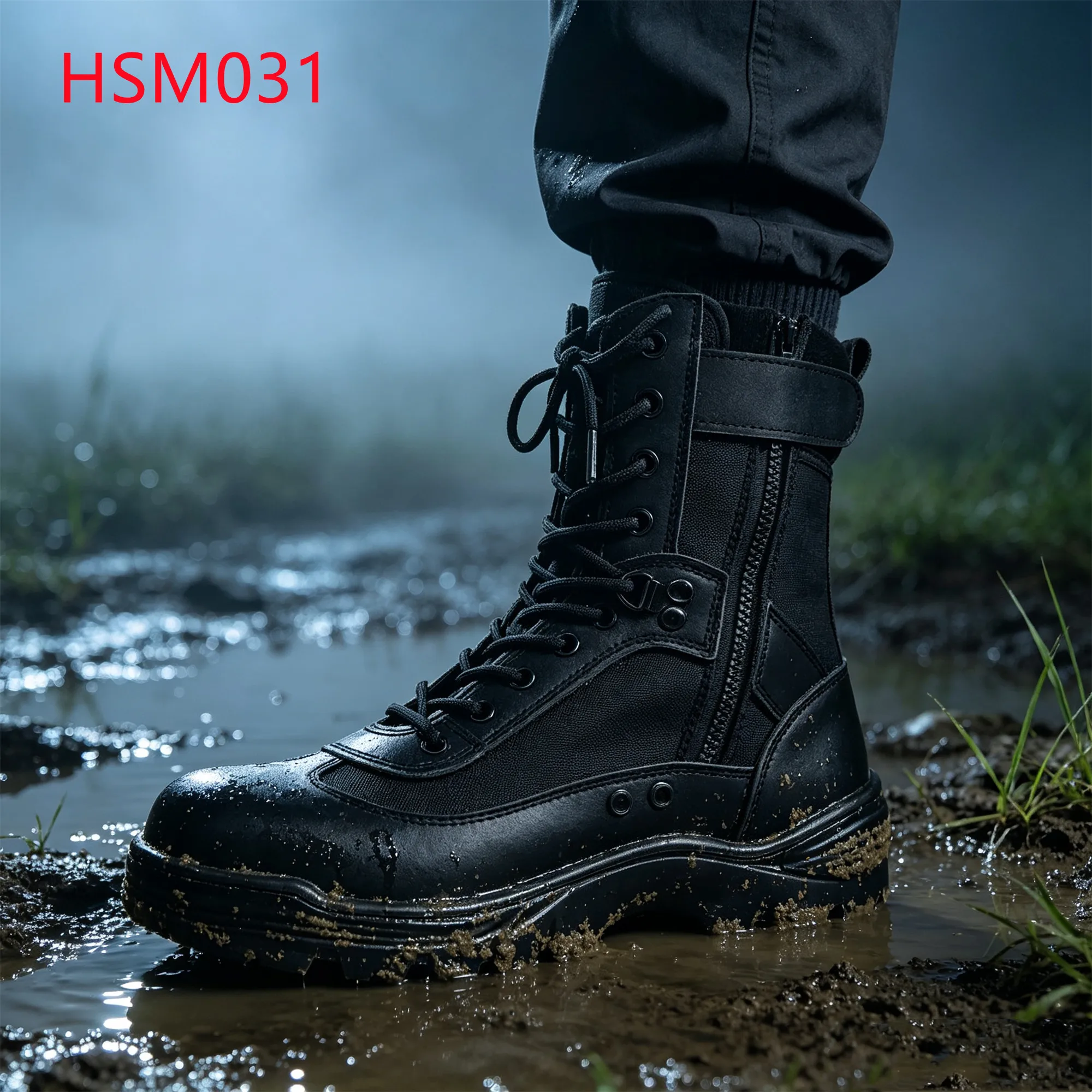 LXG,Security Patrol Wearable Stitching PU Sole Hua Singh Combat Boots 10 Eyes Design Tactical Gear Boots with Zip&velcro HSM031
