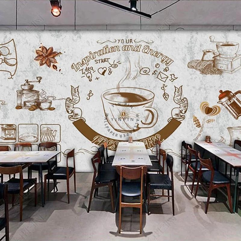 3D European Retro Cement Mural Industry Style Loft Bar Milk - View #6