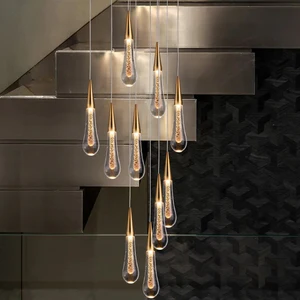 Zeal Lighting Luxury Dining Room Gold Raindrop Glass Teardrop Chandeliers Staircase Hanging Light