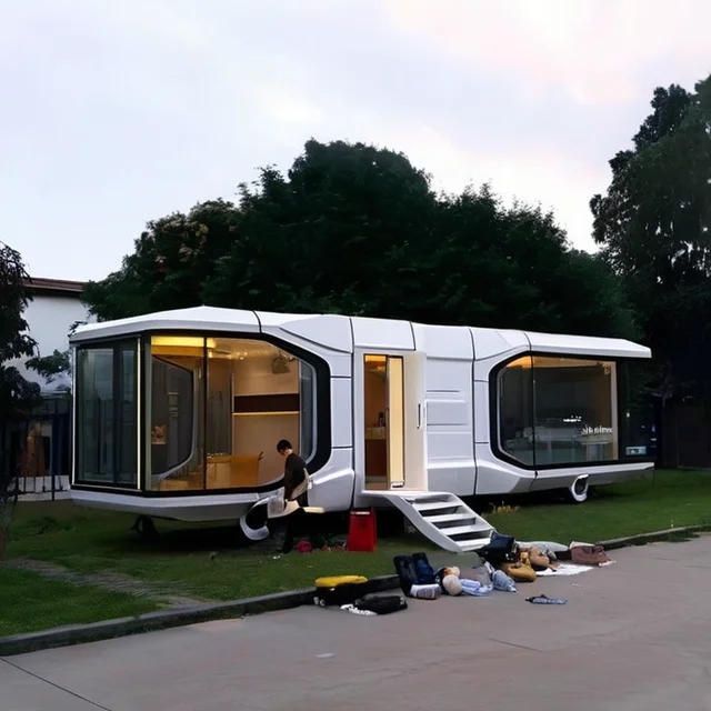 EcoCommercial Airship Pod Tiny  Space Capsule Movable Homes Mobile Prefab House Tiny Houses with Wheel