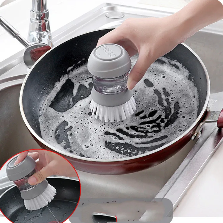 Kitchen Soap Dispensing Dishwashing tool Cleaning Brushes Easy Use Scrubber Wash  Clean Tool Soap Dispenser Brush Gadgets