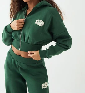 Customized Color Two-Piece SweatSuit Set Women's Zip-up Hoodie Joggers 100% Cotton Hooded Printed Women's Sweatshirt Set